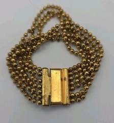 Vintage Art Deco Brass Multistrand BB Ball Bead Chain Bracelet 7″ 1930s Ornate