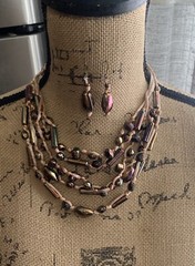 Czech Glass bead necklace Earring Set jewelry Knotted Geometric Silk