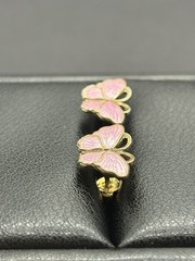 Vintage Gold Sterling Silver Pink Enamel Butterfly Earrings G22