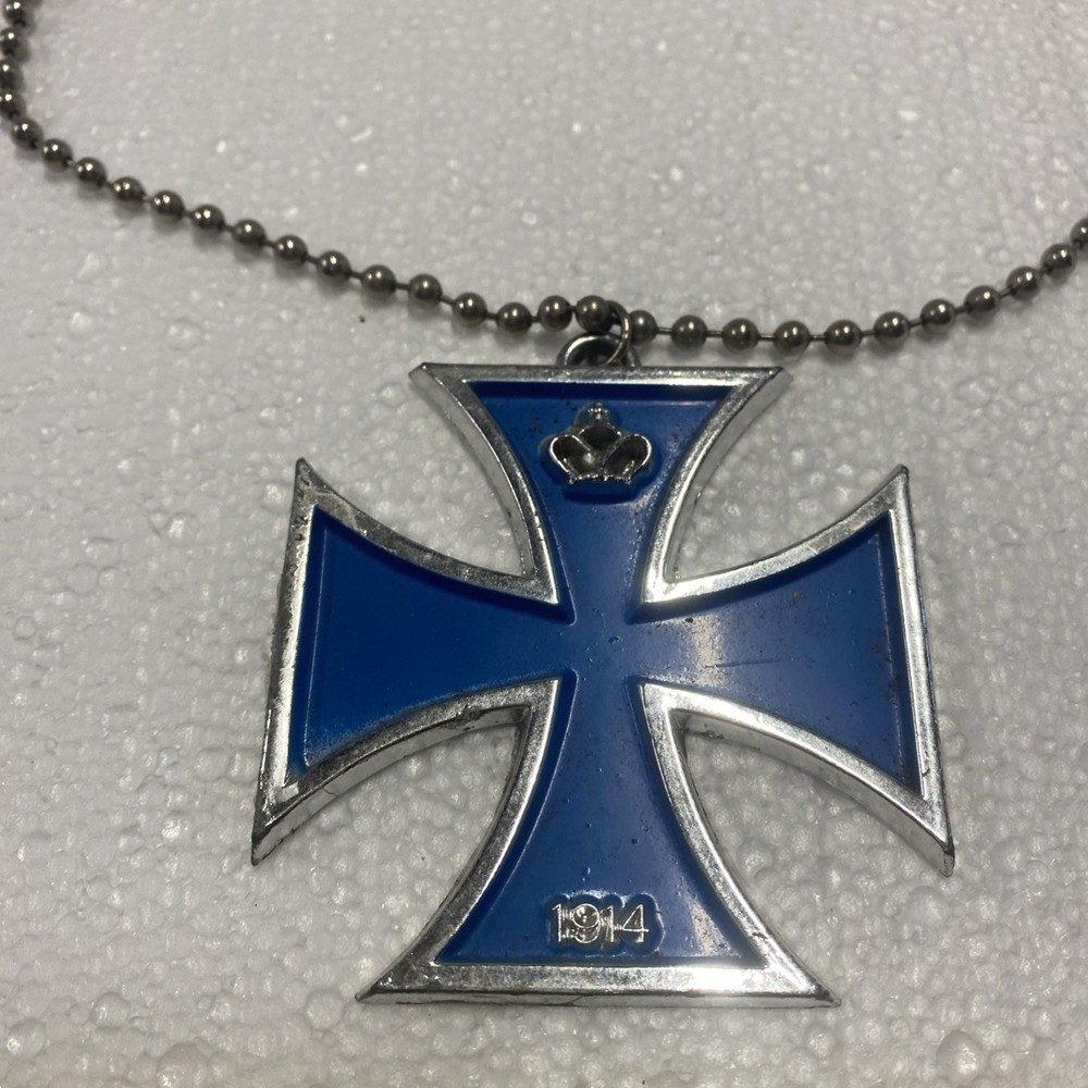 Vintage 1960s-70s Iron Cross Pendant 1914 Replica With Chain Made In Japan