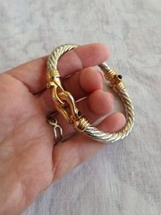 Massive Clamper Bracelet Silver Gold Tone Faux Onyx Bracelet Southwestern Style