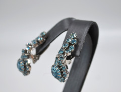 Vintage Clip-on Earrings Blue Rhinestone Silver Tone Glamorous Party