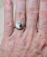 Antique 1920s Art Deco Abalone Cufflink Conversion Ring Gold Filled sz. 8