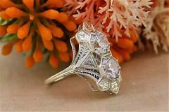 Art Deco Round Lab Created Diamond Two-Stone 14K White Gold FN Engagement Ring