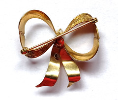 Vintage 12K Gold Filled Bow & Pearl Brooch Signed H.G.