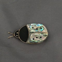 Silver Tone Shell Inlay Ladybug Brooch Pin Multicolor Unisex Adults Alpaca Mex