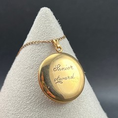 Vintage Locket Necklace Floral Senior Award 12KT Gold Filled Chain Marathon 18″