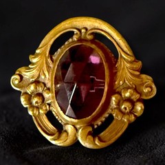 Antique Edwardian Brooch Purple Glass Art Nouveau Gilded Brass Pin