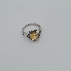 Vintage Citrine Ring Diamond Accents 925 Sterling Silver Size 5 FREE $HIPPING!!