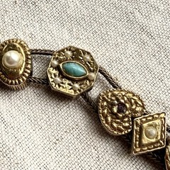 Vintage Goldette NY Victorian Revival Slide Charm Bracelet Safety Chain Signed