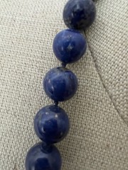 Vintage Lapis Lazuli and 14K Beads Hand Knotted 30” Necklace With Figural Beads