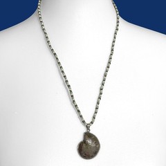 Vintage Ammonite Shell Fossil Pendant Necklace Spiral Bezel Cord Beach Cruise