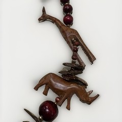 Vintage Hand Carved Wood African Safari Animal Statement Necklace Leopard Lion
