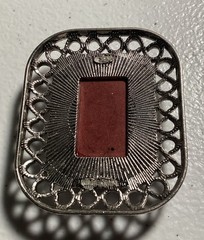 Vintage Jewelry Craft Silver Tone Infinity Pattern Wrapped Around Brown Stone 2”