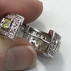 Vintage Silver tone Pink & Peridot Cubic Zirconia Hoop Pierced Earrings