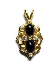 Vintage 1970s G.E.P Lind Pendant Goldtone Metal Onyx White CZ Faceted Stones