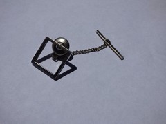 Fathers Day VTG Swank Modernist Open Frame Square Tie Tack Chain & Bar