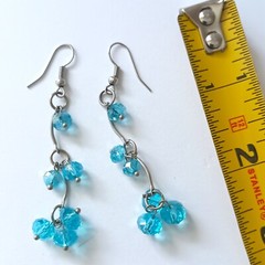 Beaded Dangle Chandelier Earrings Glass Aqua Ocean Silver Tone Fairy Mermaid