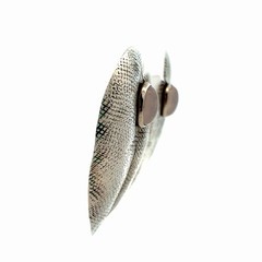 Vintage Modernist 925 Sterling Silver Moonstone Textured Mesh Ivy Leaf Earrings