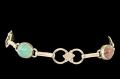 VTG 10K GF Egyptian Revival Agate Scarab Bracelet~Flower Links~1950s