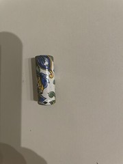 Vintage Italian Ceramic long floral bead white/green/blue/yellow