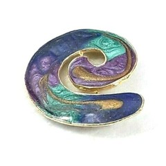 Swirl Brooch Pin Purple Green Blue Gold Tone Enamel EUC