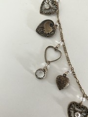 Glass Works Studio Long Charm Necklace Crystal Heart Rhinestone Brass Tone 18″