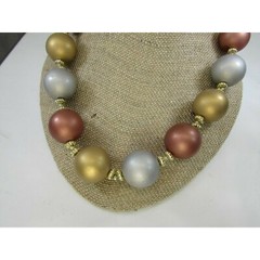 Vintage Metallic Beaded Necklace Strand Gold Copper Silver 48424