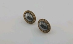 Vintage YSL Yves Saint Laurent Oval Hematite Glass Rope Stud Earrings Stamped