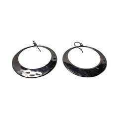 Vintage Silver Tone Hammered Ear Wire 1.78″ Diameter Hoop Earrings