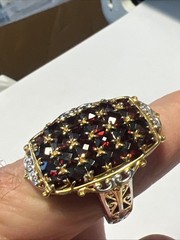 Gems en Vogue Checkerboard Cut Mozambique Garnet Cluster sz11 Ring 13.3g #JV110