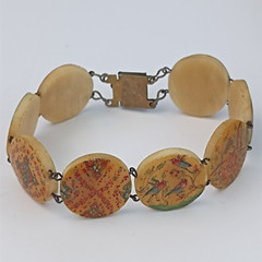 Vintage Round Storyteller Bracelet Middle Eastern Painted Folk Art Birds Figures