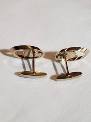 Vintage Art Deco Gold Tone Oval Mother of Pearl Cufflinks Bullet Back