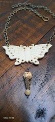VTG Tibetian Carved Butterly Pendant Necklace