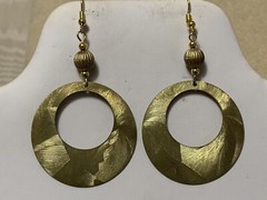 NEW LISTING* LG.HANDCRAFTED VTG.ENGRAVED GOLDEN BRASS- OPEN RING- EARRINGS-NEW#3