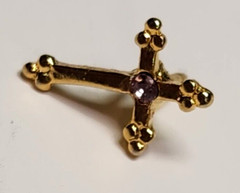 Small Gold Tone Cross With Purple Stone Pin