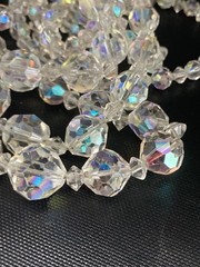Aurora Borealis Crystal Necklace 2 Strand 25″ 31″ Vintage Chain Strung GF Clasp