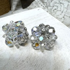 Vintage Laguna Crystal Aurora Borealis Clip-On Earrings Faceted Glass Beads