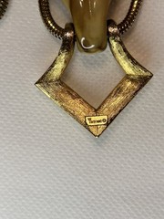 Vintage 1960’s Trifari Signed Gold Plated Lucite Pendant Necklace