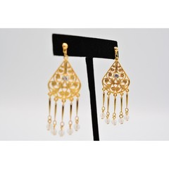 Vintage Dangle Earrings Lucite Frosted Brushed Gold Rhinestone NOS 1980s BinAK