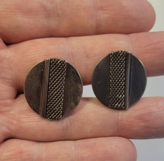 Vintage Sterling Silver Modernist Art With Mesh Wire Strip Clip On Earrings