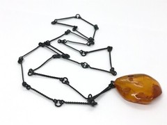 Old Amber Pendant Vintage Natural Baltic Yellow Honey Bead With Chain 13,6g19032