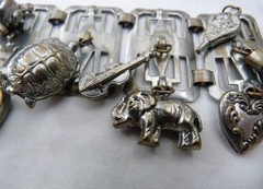 VINTAGE 1930’s MAN ON THE MOON EGYPTIAN REVIVAL ELEPHANT BUDDHA CHARMS BRACELET