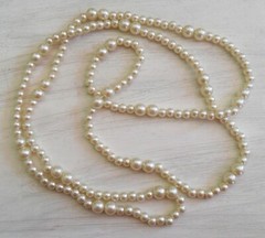Vintage Faux Pearl Long NECKLACES, Irregular, White, Off White or w/ Black Lines