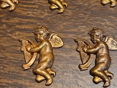 Lot Of 10 Cherub Harp Right France Vintage 60s Brass Stampings Findings Jewelry