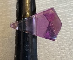 70s Vintage Lucite Ring Lilac Lavender Striped Clear Faceted High Dome size 5.5