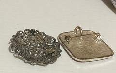 Two Pendant Pins No Chain Both Are Clean Shiny &very Nice Pins Sq. 1.25” Pink Si
