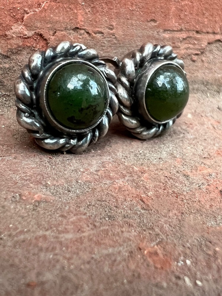 Vintage soviet earrings with Export stamp silver 925 with Nephritis USSR