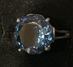 Vintage Sterling Silver Blue Stone Ring 925 A Round Faceted ~ Size 5 ~