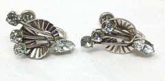 JMS 1/20th 12k GF White Gold ScrewBack Earrings Clear Rhinestones #G4